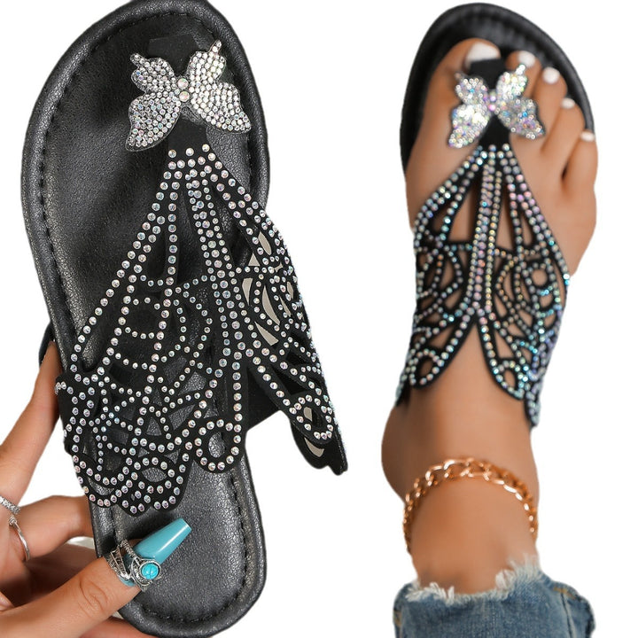 Dame mode flip-flops med blomstermønster og glitrende rhinestones Stilla
