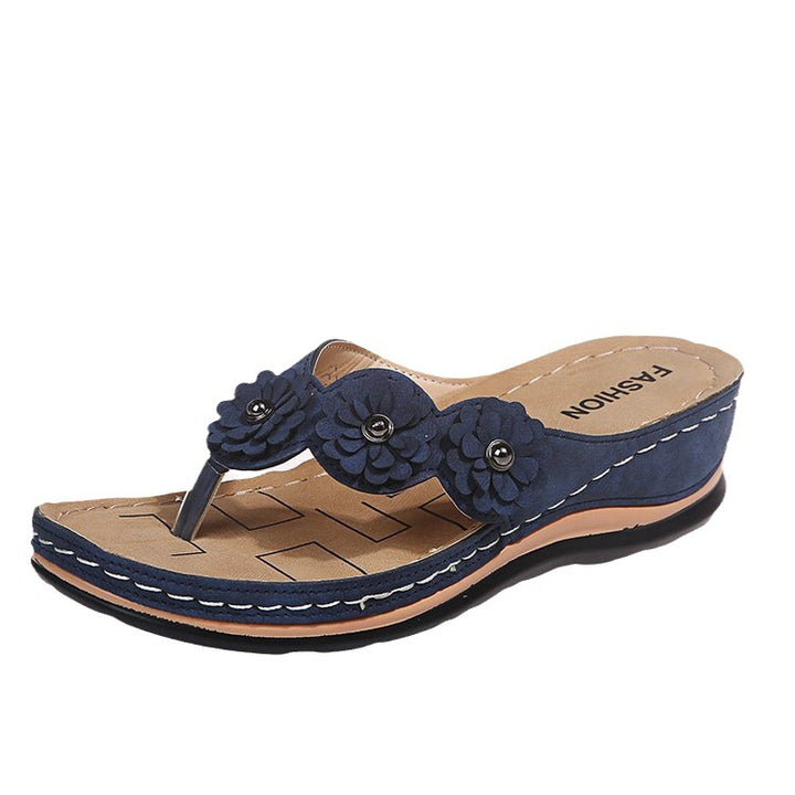 Dame Elegant Tåseparator Sandaler med mode Blomsterapplikationer og ergonomisk Sål Stilla