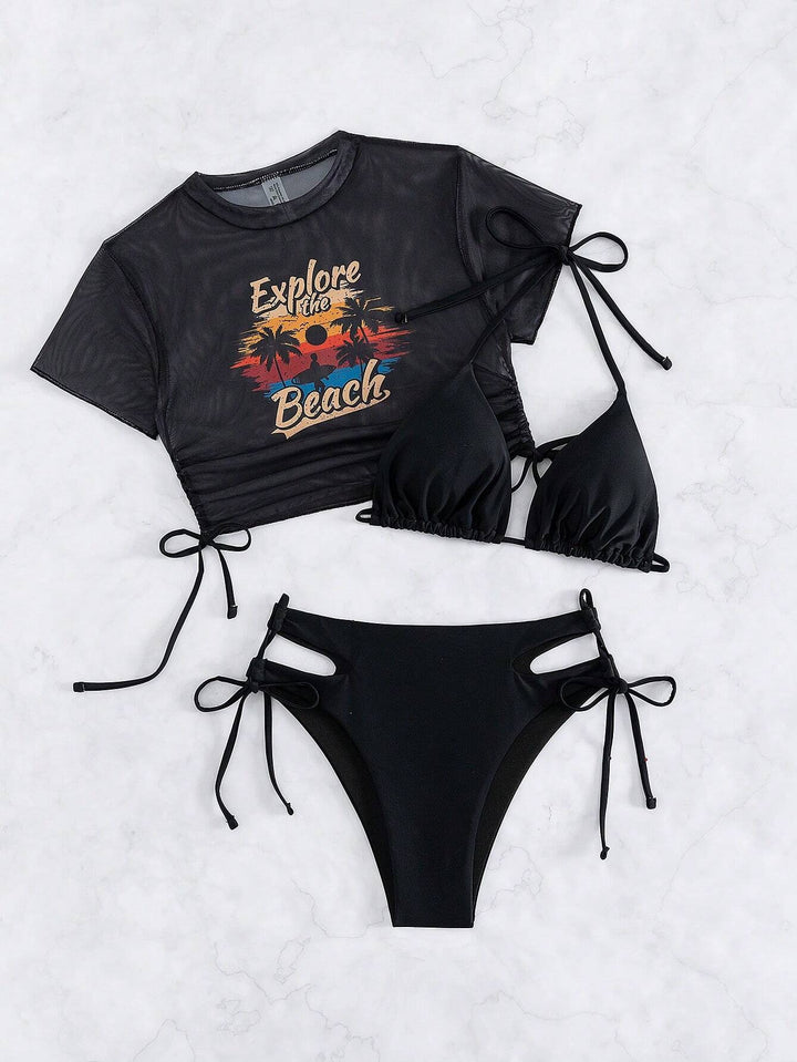 Dame bikini-sæt med gennemsigtigt top og cut-out-detaljer Stilla