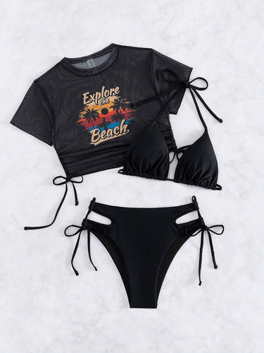 Dame bikini-sæt med gennemsigtigt top og cut-out-detaljer Stilla
