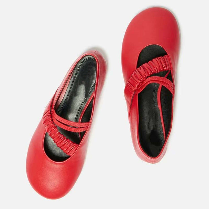 Femme Elegante Slip-On Ballett Flats med rynket ankelrem detalje Stilla