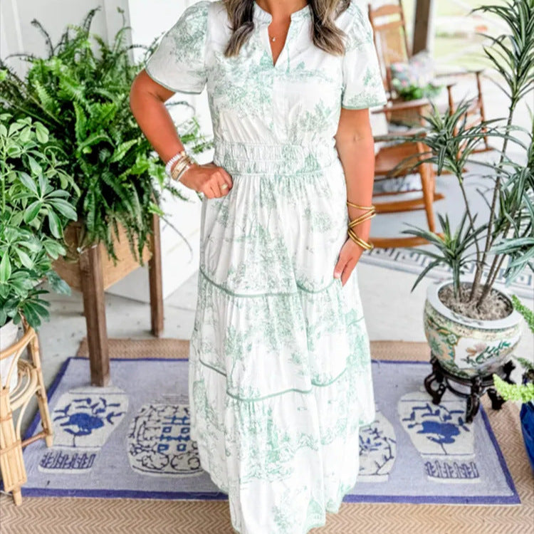 Dame Maxikjole med detaljer i vintage-stil og florale mønstre Stilla