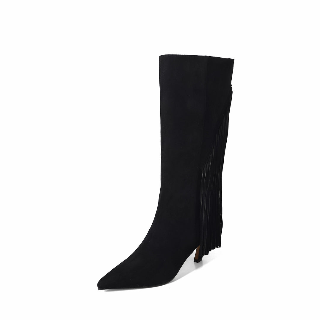 Femme Over-kneet Fransen Detalje Stiletto Støvler Stilla