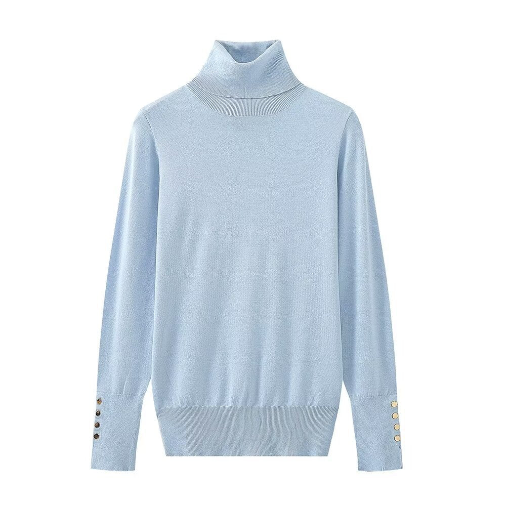 Femme Rullekravepullover med knapdetaljer Stilla