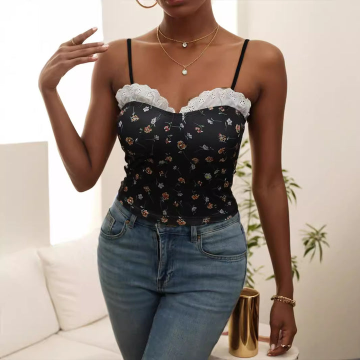 Dame blond cami-top med blomsterdesign Skovae