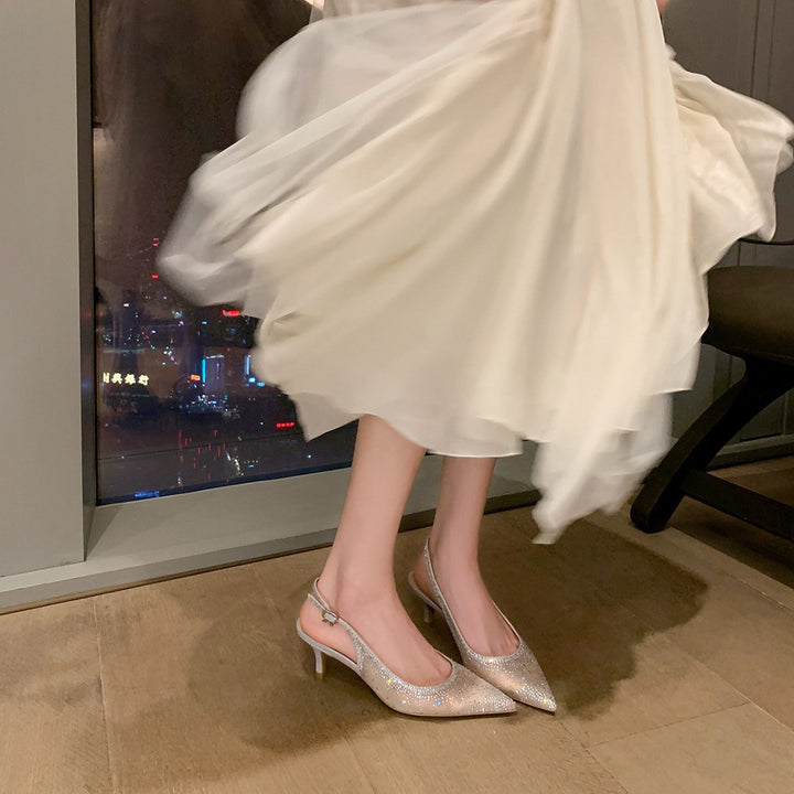 Dame elegant med rhinsten forfinede Slingback-hæle Stilla