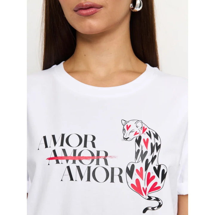 Dame T-shirt med styliseret dyremotiv og inspirerende skrift Stilla