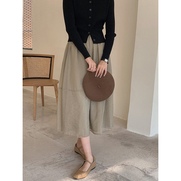 Dame vædende midi-nederdel med elegant plissering og elastisk talje Stilla