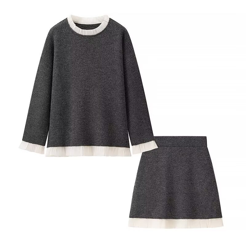 Damer strikket sæt med høj kvalitet flæse kant Stilla