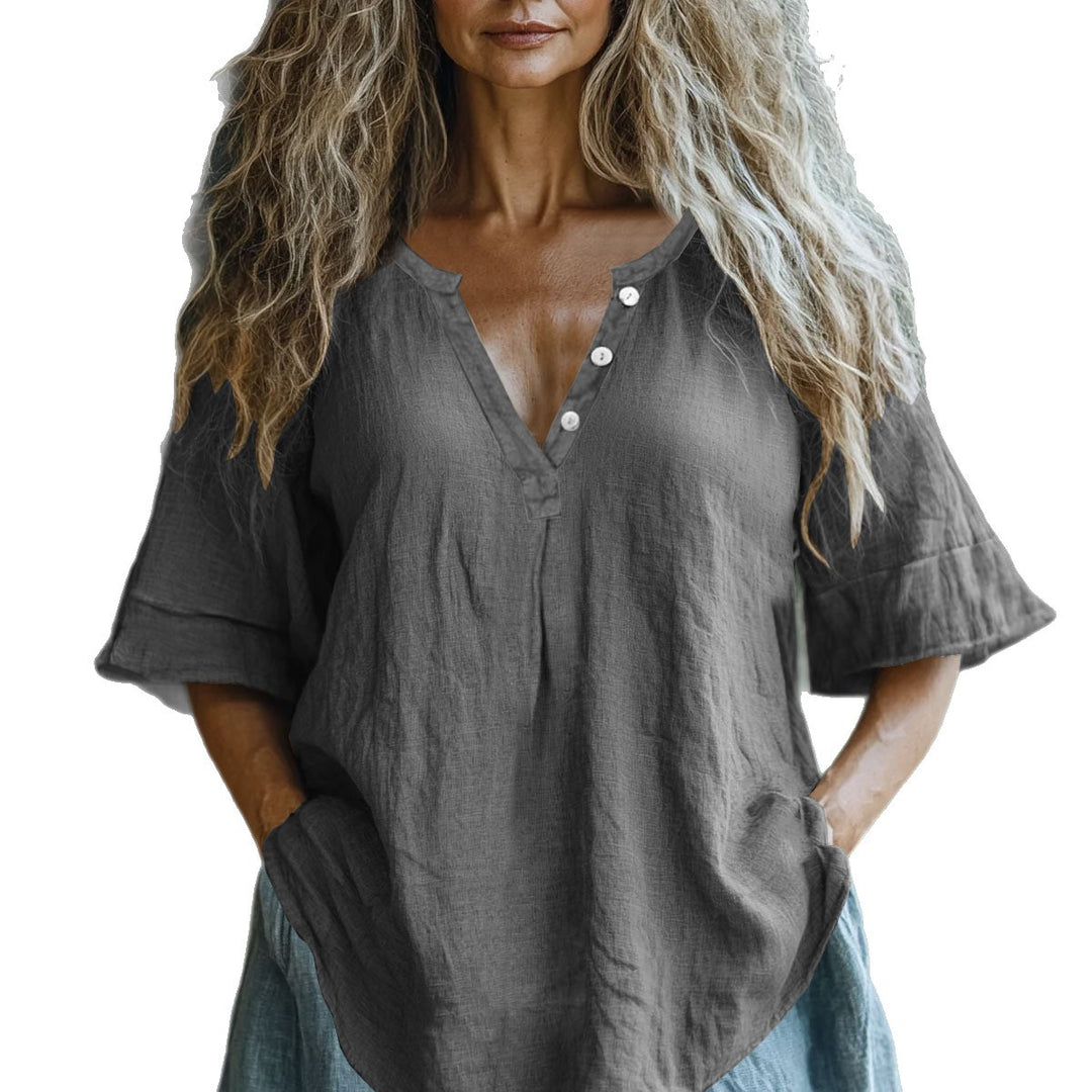 Kvinder Let Linned Knap-Bluse Stilla