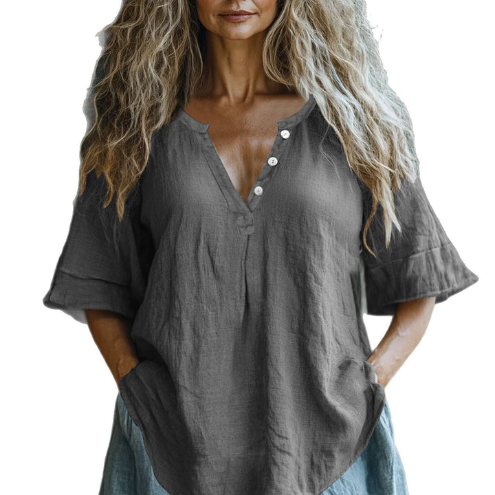 Kvinder Let Linned Knap-Bluse Stilla