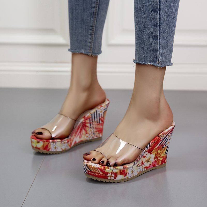 Dame Wedge-sandaler med blomsterprint og transparent rem Stilla