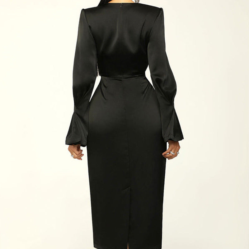 Dame Elegant Midi-kjole med drapering og lange ærmer Stilla