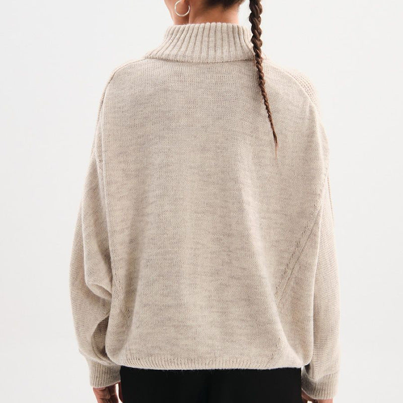 Dame Oversized Pullover med høj krave og struktureret materiale Stilla
