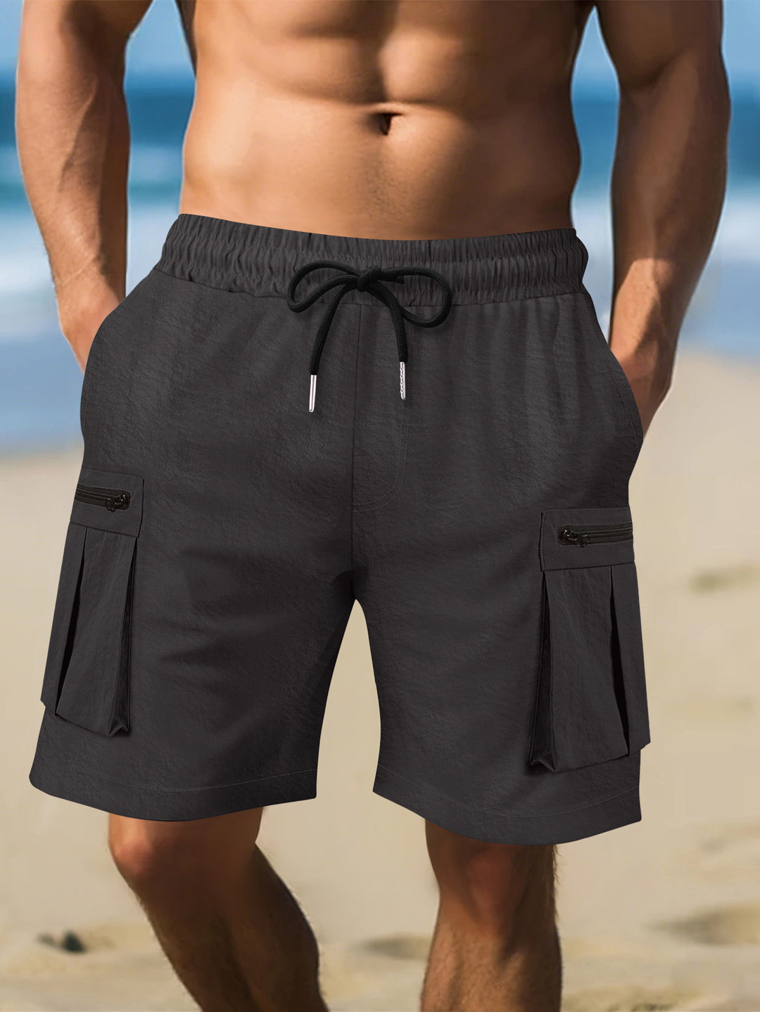 Herre Cargo-shorts med praktiske lynlåslommer og elastisk linning Stilla