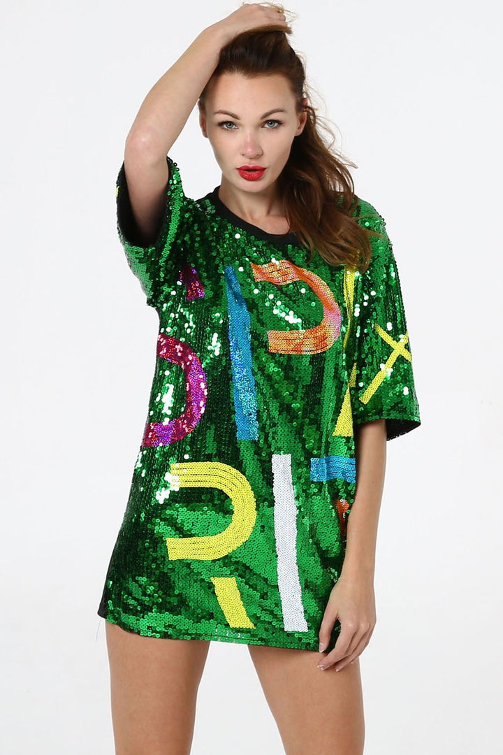 Dame Oversized Paillet-Tunika med farverige applikationer Stilla