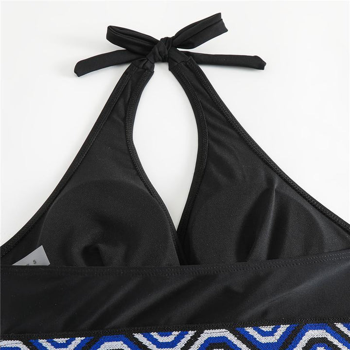 Dame højskåret bikini-sæt med geometrisk mønster og asymmetrisk design Stilla