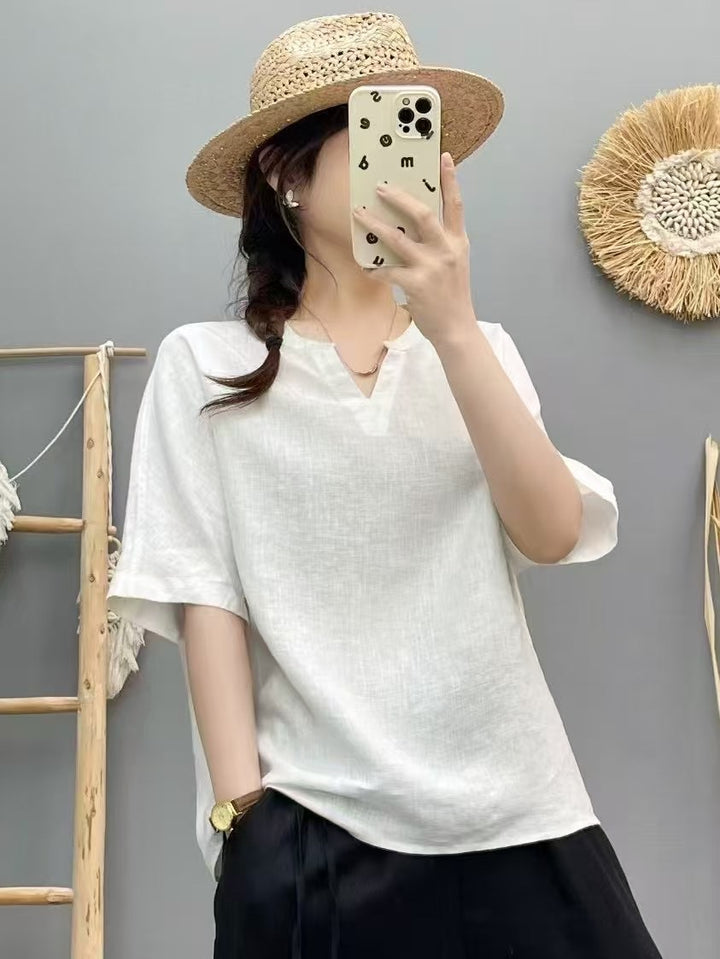 Femme Let V-Udskæring Linned Top Stilla