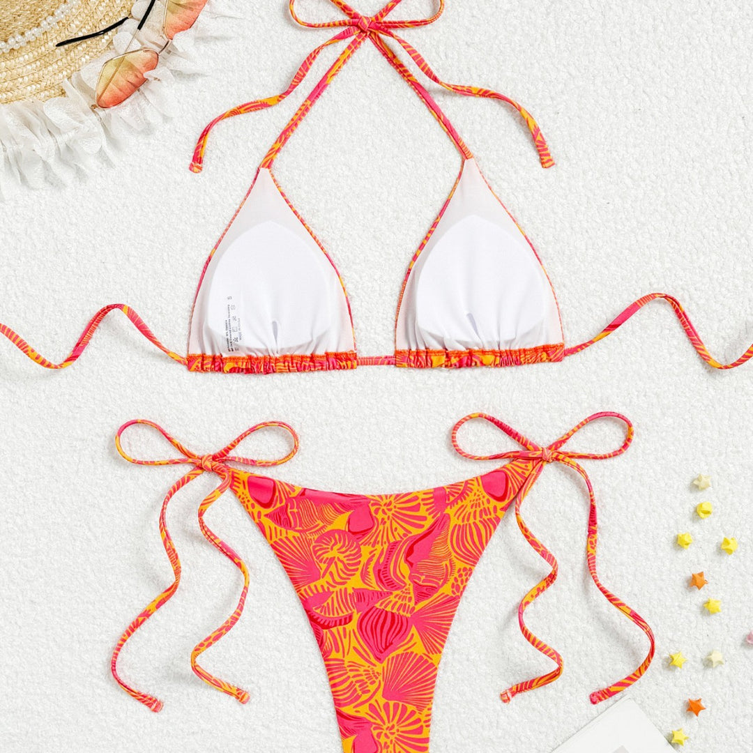Dame Triangel-Bikini med farverigt blomstermotiv og justerbare stropper Stilla