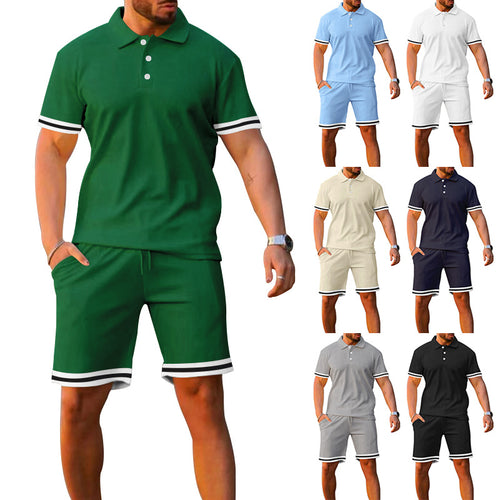 Herrer Sporty Poloshirt og Shorts Sæt med moderne kontrastelementer Stilla