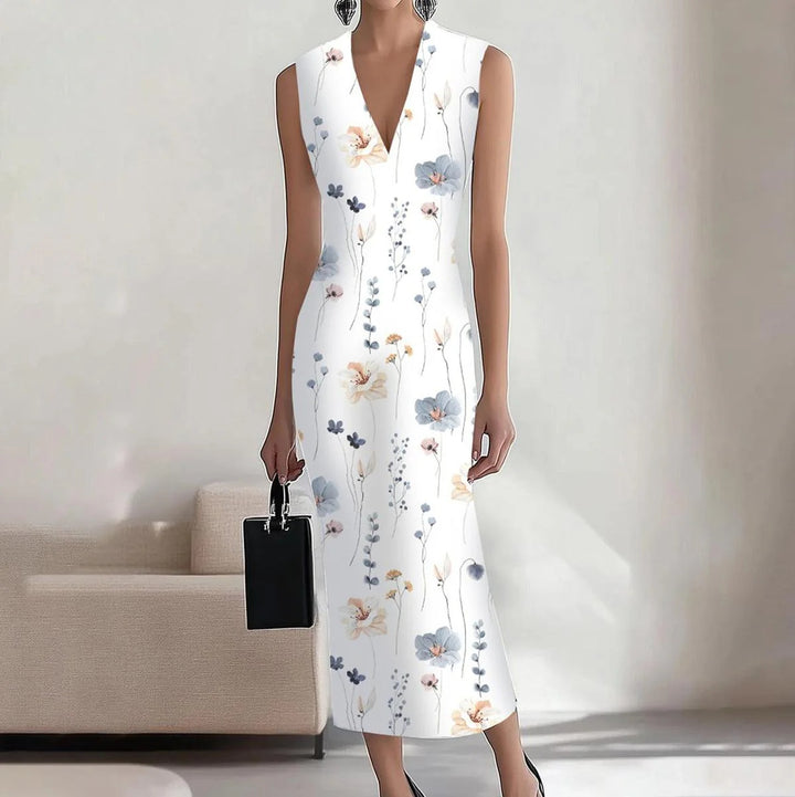 Dame V-Udskæring Ærmeløs Blomster Bodycon Kjole Stilla