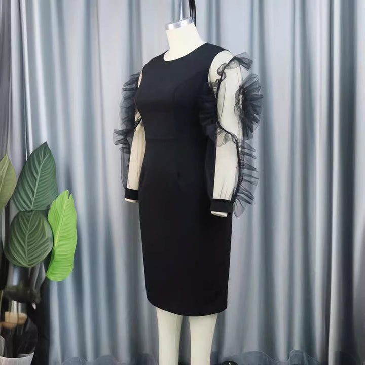 Dame pencil dress med voluminøse gennemsigtige puffærmer Skovae