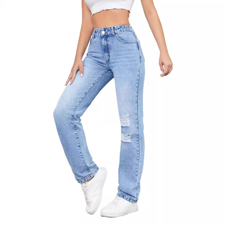 Kvindernes høje jeans i en afslappet vintage stil med en stilfuld ødelagt effekt Stilla