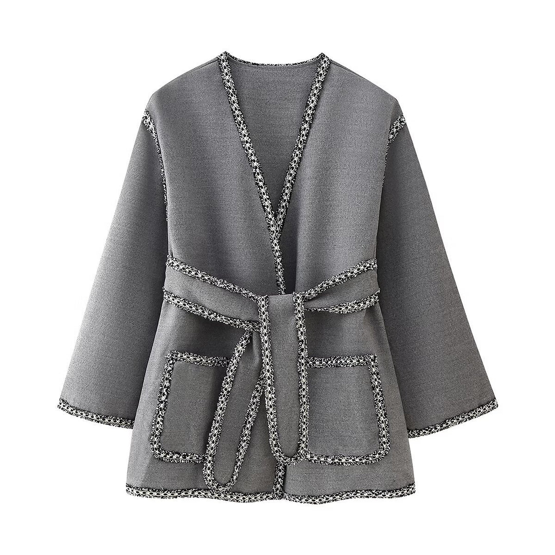 Dame Soft Knit Robe Jakke med dekorativt kant Stilla