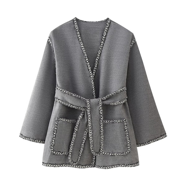 Dame Soft Knit Robe Jakke med dekorativt kant Stilla