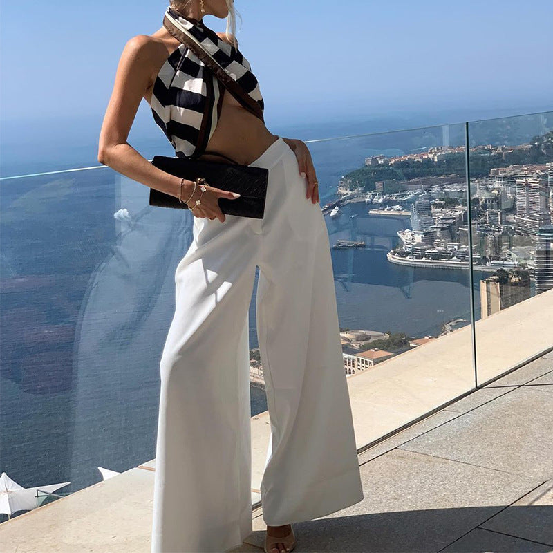 Dame Elegant top med asymmetrisk snit og stribemønster Stilla