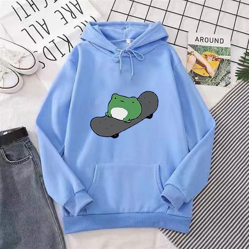 Kvinders hoodie med humoristisk frødesign Skovae