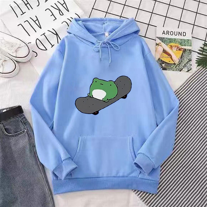 Kvinders hoodie med humoristisk frødesign Skovae