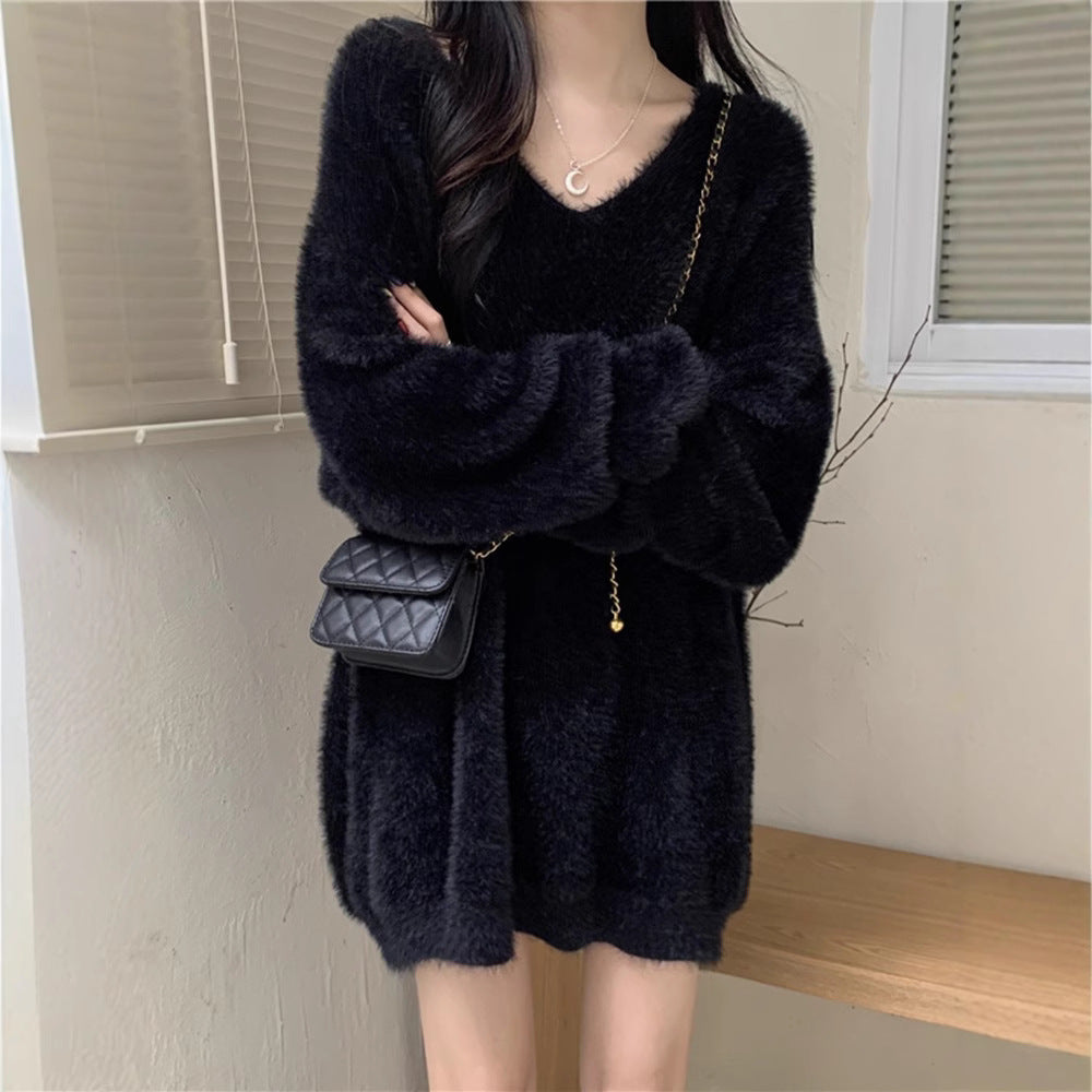 Dame V-hals Oversized Komfortabel Strikkjole Stilla