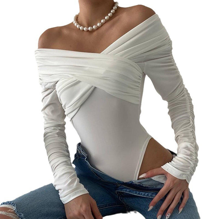 Dame elegant bodystocking med draperet overdel og smalle ærmer Skovae
