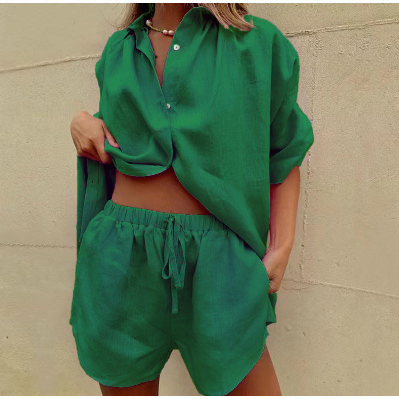 Damer Luftige Linned bluse med løse shorts Stilla