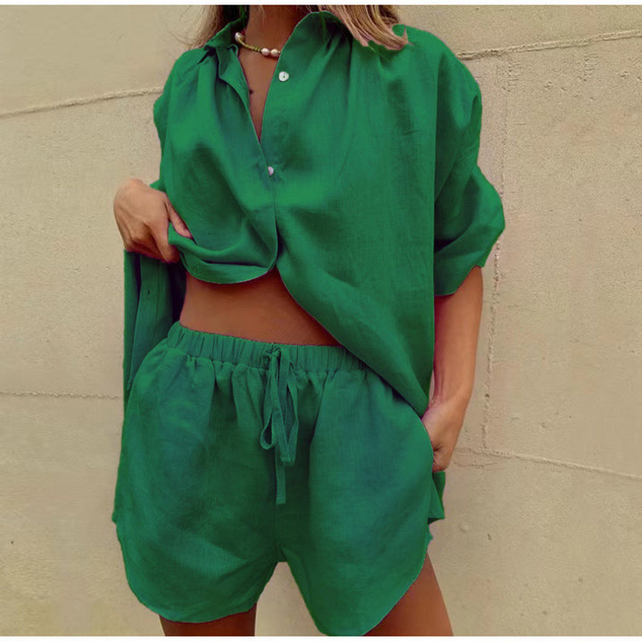 Damer Luftige Linned bluse med løse shorts Stilla