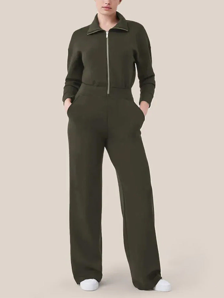 Dame afslappet jumpsuit med høj krave og sidelommer Stilla