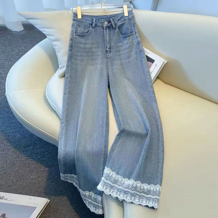 Kvinders brede jeans med delikat blonder trim Stilla