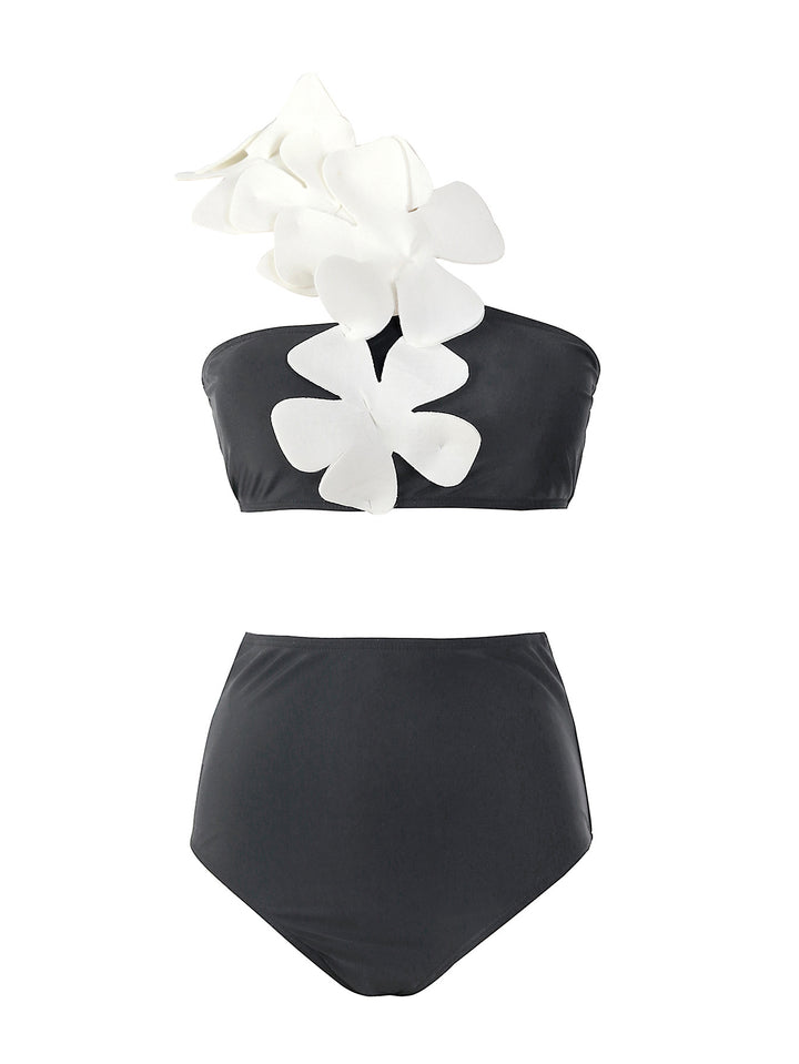 Dame bikini-outfit med en-sidet strop og blomsterdesign Stilla