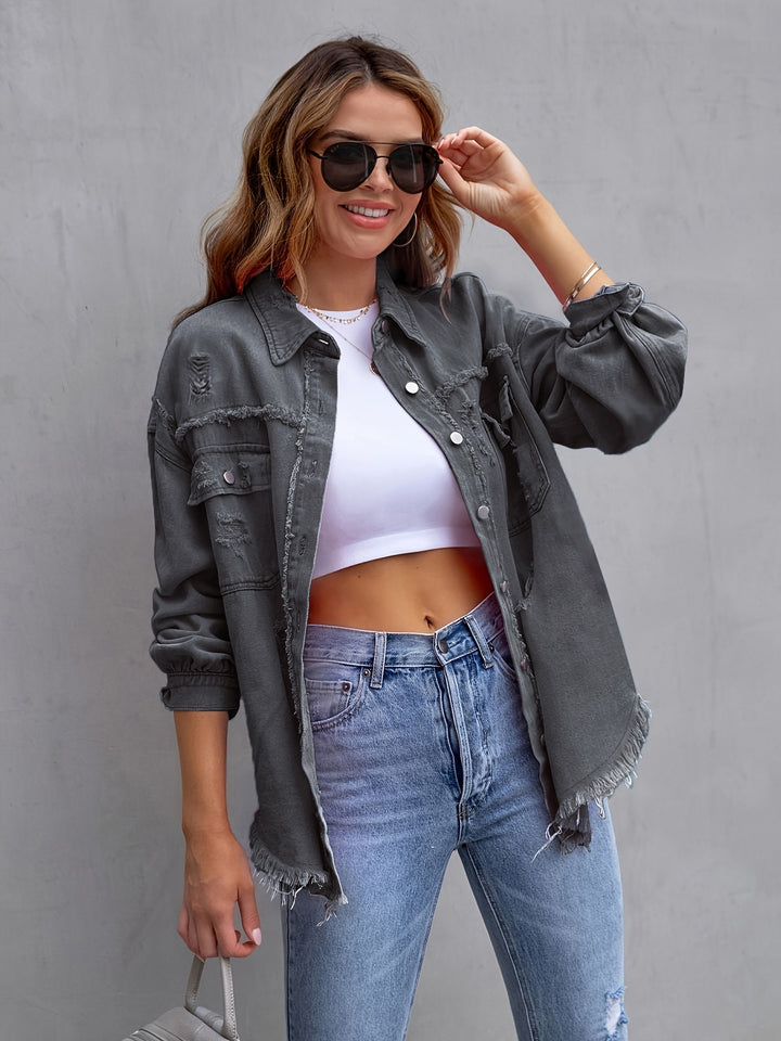 Femme Distressed Overdimensioneret Denim Shacket Stilla