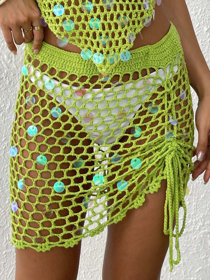 Dame hæklede strand-sarong med reflekterende detaljer og sidelæns snoretræk Stilla