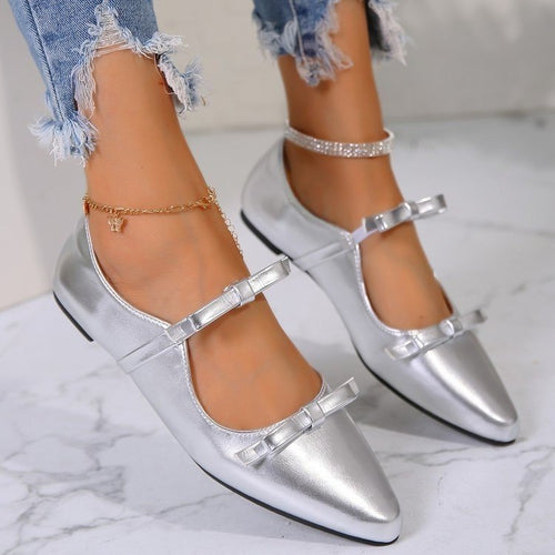 Dame Ballerinas med elegant sløjfe dekoration og glitrende metallic-overmateriale Stilla