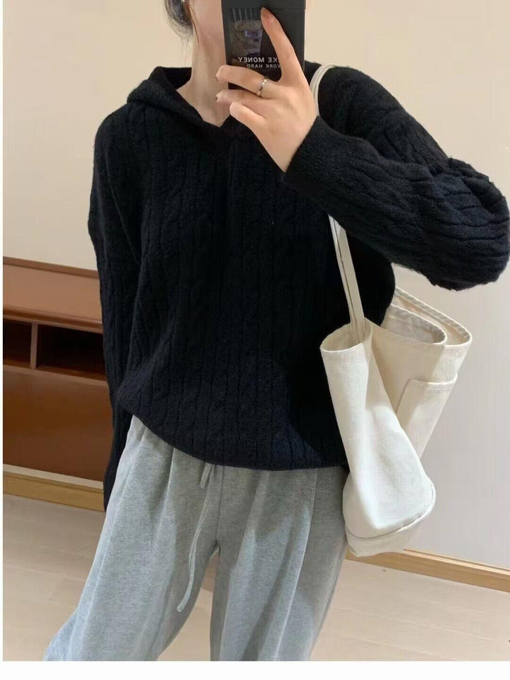 Femme Chunky Kabelstrik Hoodie Pullover Stilla