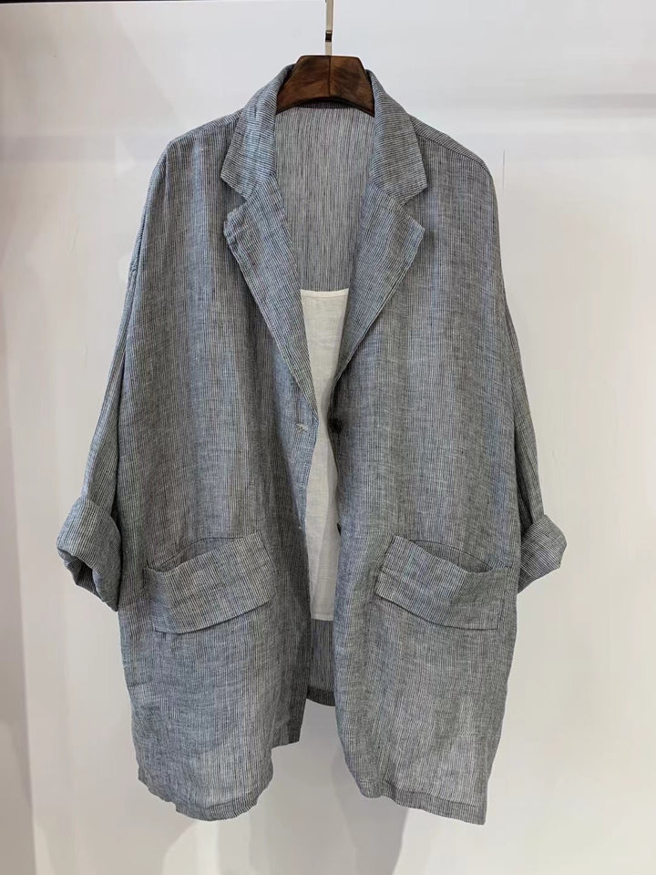 Dame Relaxed Fit Stribet Linned Blazer Stilla