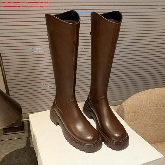 Dame Knælange Chunky Heel Støvler med Lynlåsdetalje Stilla