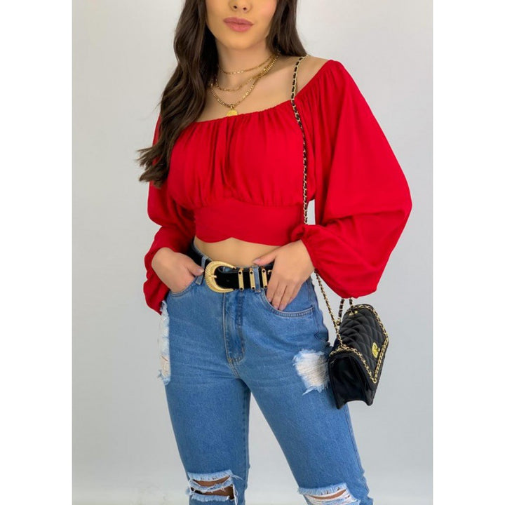 Dame off-shoulder bluse med blødt drapering Stilla