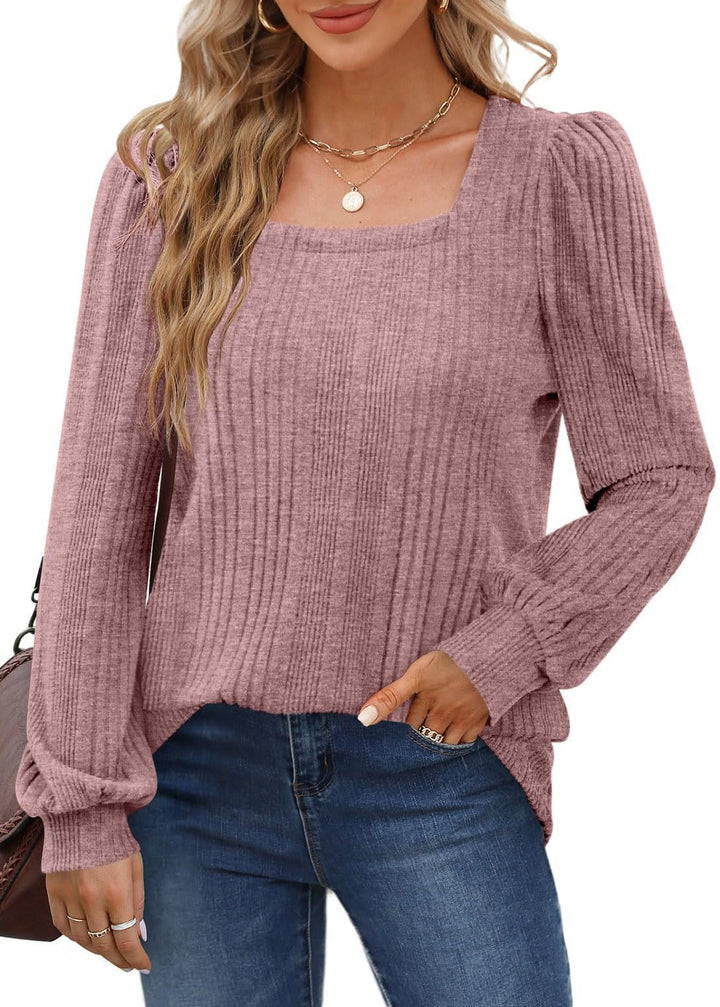 Dame Elegant Ribstrik pullover med puffærmer Stilla