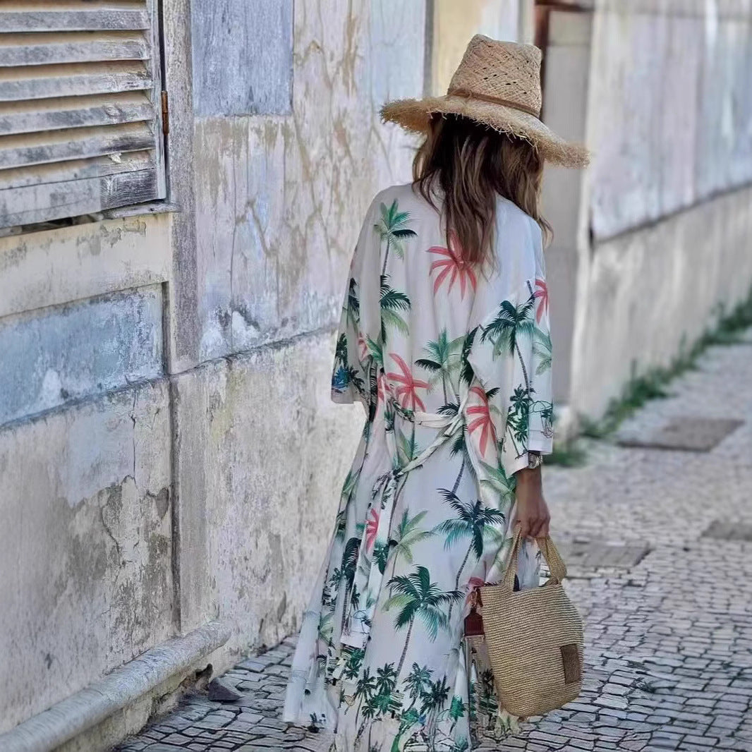 Dame Sommerlig Strandkimono med blomsterprint og afslappet snit Stilla