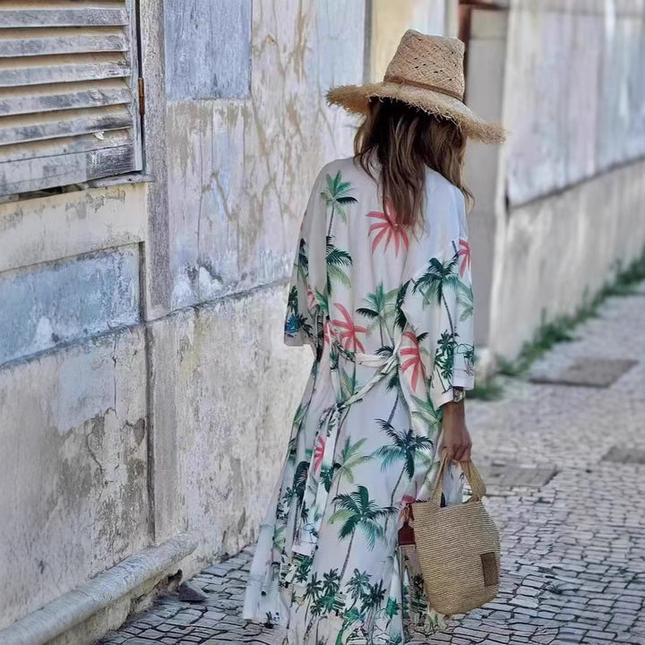 Dame Sommerlig Strandkimono med blomsterprint og afslappet snit Stilla
