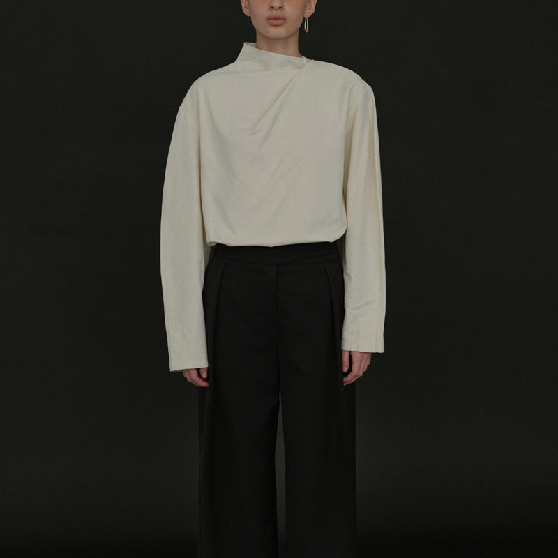 Kvinder Elegant Top med Asymmetrisk Krave og Lange Ærmer Stilla